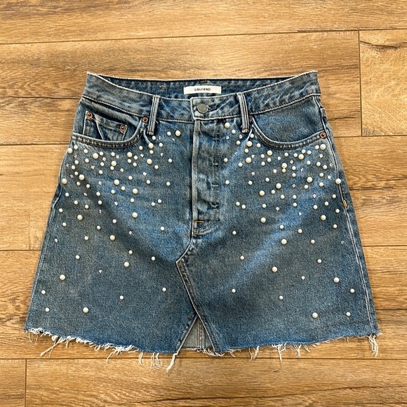 GRLFRND Dresses & Skirts - GRLFRND Blue Denim Skirt with Pearl Embellishments Size 26